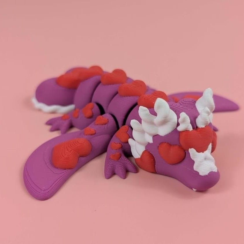 3D-printed Valentine Dragon articulated flexi figure, front view posed standing — 864 ToyLabs
