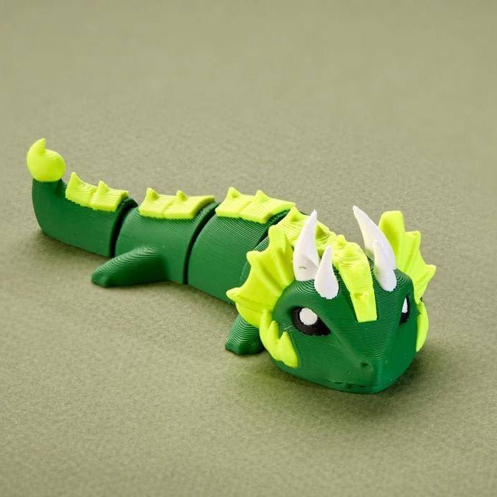 3D-printed Poison Dragon articulated flexi figure in toxic green, front view posed standing — 864 ToyLabs