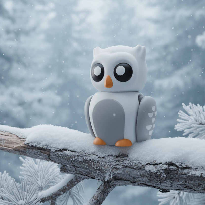 Snow owl articulated figure rendered, wings folded
