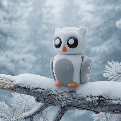 Snow owl articulated figure rendered, wings folded
