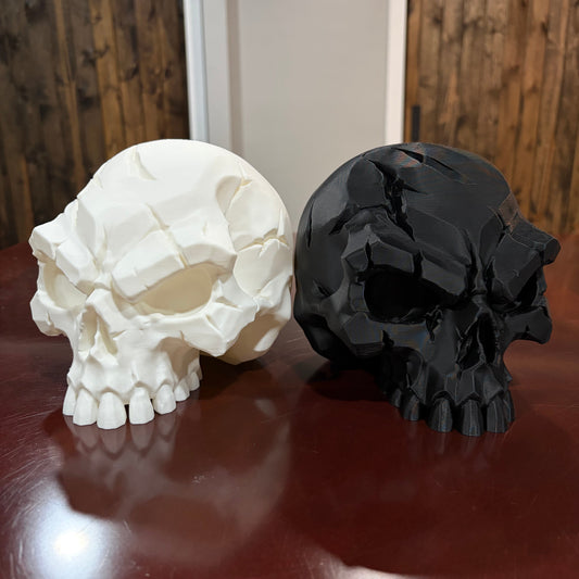 Close-up of the sculpted detail on the 3D printed battle scar skull