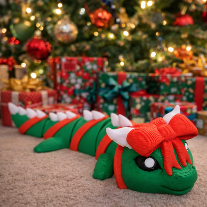3D-printed Gift Dragon articulated flexi keychain, front view posed standing — 864 ToyLabs
Gift Dragon flexi keychain, back/side view showing jointed body and tail — 864 ToyLabs