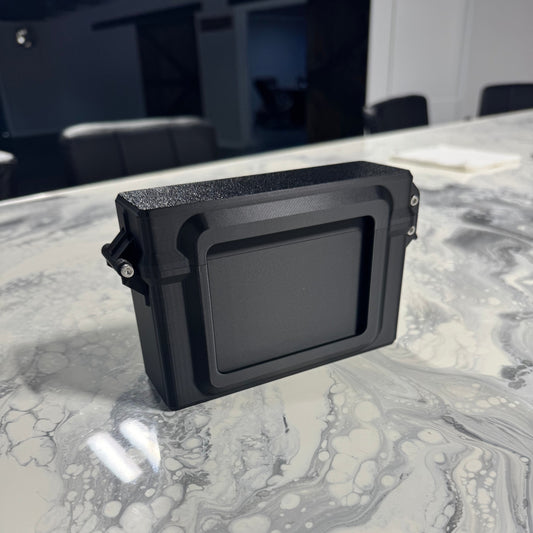 3D printed Commander deck box holding a 100-card deck with sleeves