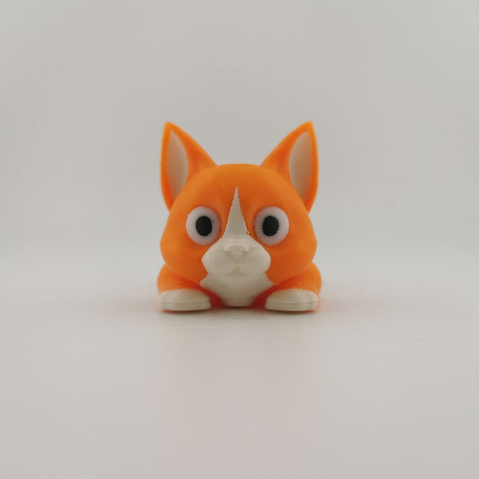 3D printed articulated flexi cat figure standing, side view
